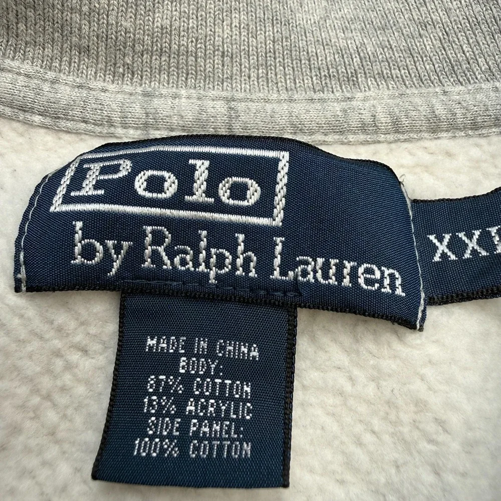 VTG Polo Ralph Lauren Sweatshirt Men 2XL Gray Side Stripes 1/4 Zip Track Sweater - Picture 6 of 12